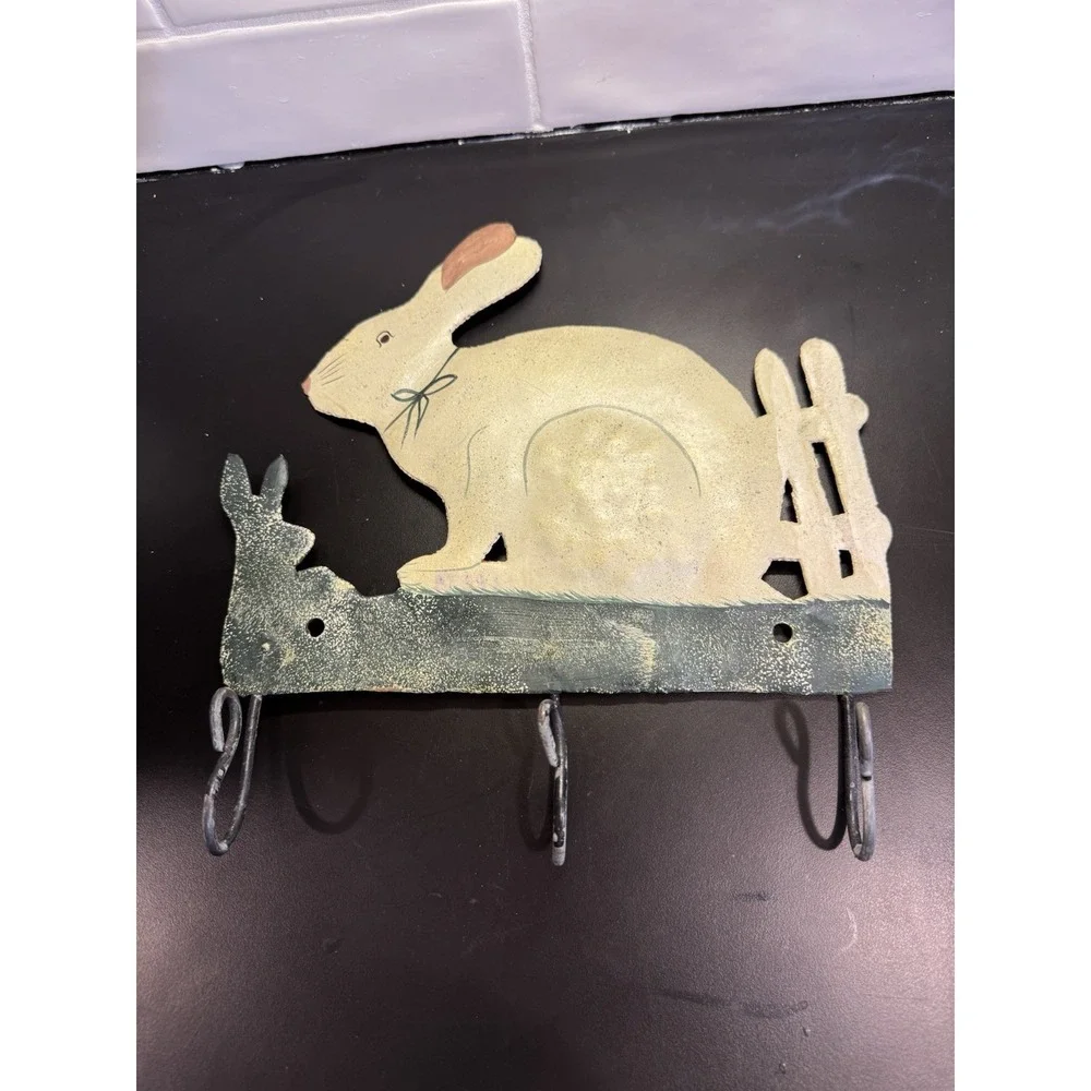 Rustic Bunny Wall Hook - Decorative Green and Tan Home Wall Decor